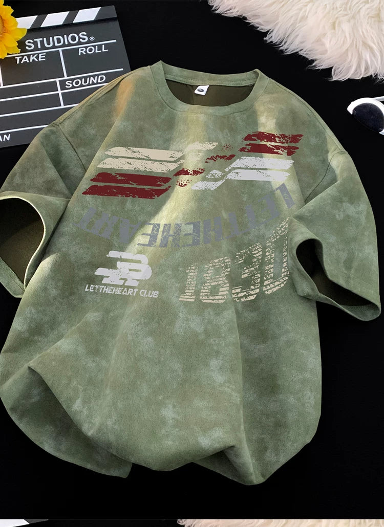 Retro washed retro patterned T-shirt