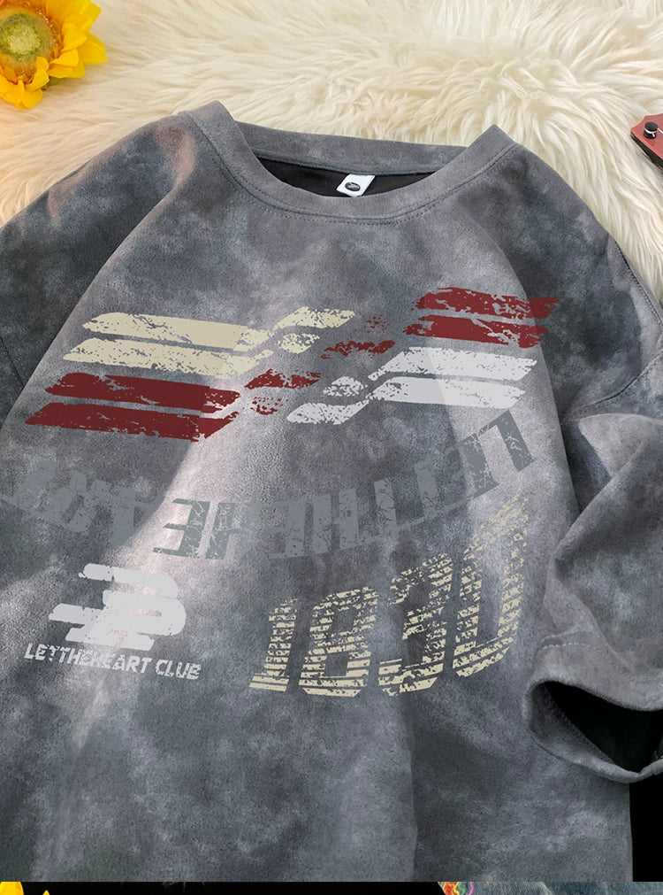 Retro washed retro patterned T-shirt
